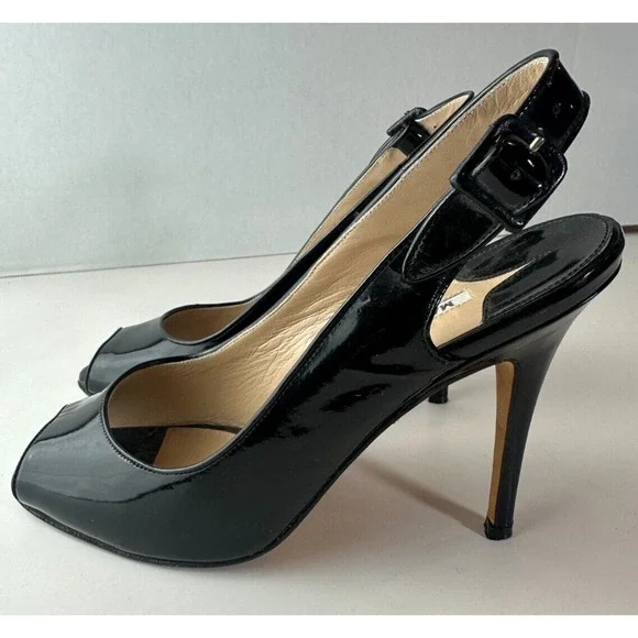 Manolo Blahnik Black Patent Leather Slingback Pump Peep Toe High Heels 38 US 8 - Picture 6 of 16